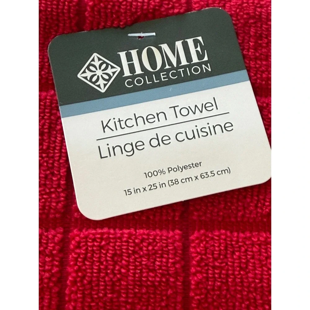 Home Collection Red Grid Textured Kitchen Towel 15x25 100% Polyester Dish Cloth